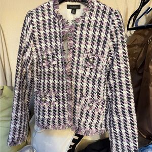 Halogen Purple and White Tweed Blazer